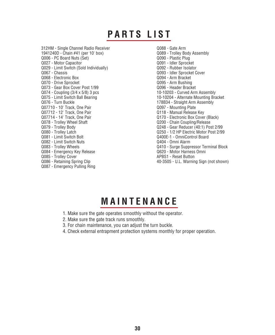 Parts list, Maintenance | Controlled Products Systems Group HCT5011O3-08 User Manual | Page 32 / 36