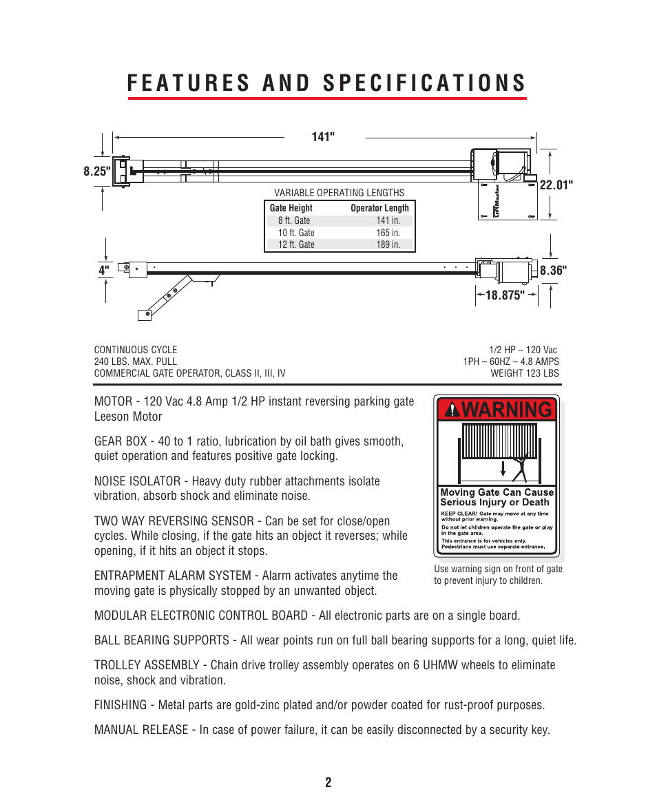Features and specifications | Controlled Products Systems Group HCT5011O3-08 User Manual | Page 4 / 36