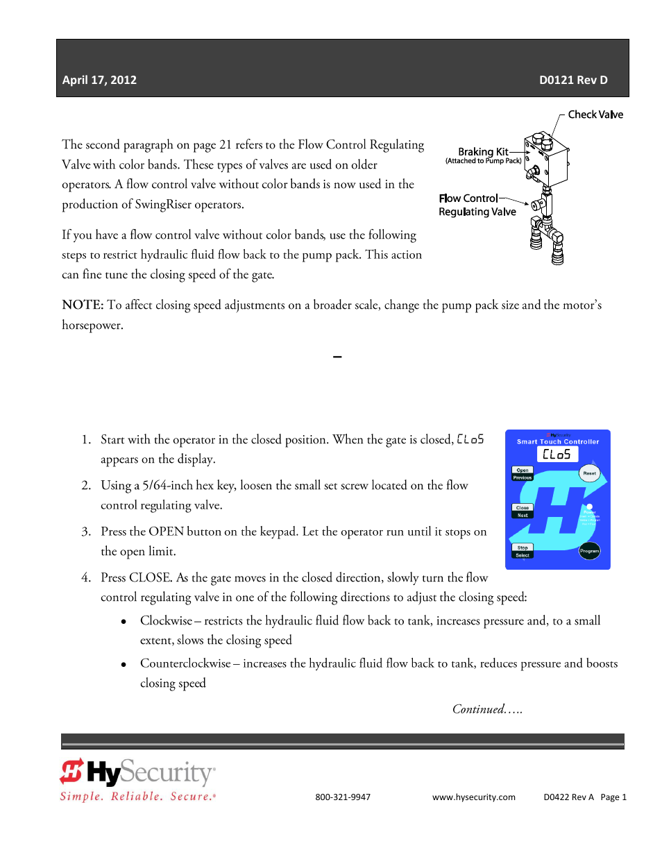 Manual addendum swingriser | Controlled Products Systems Group HRG 220-A ST User Manual | Page 5 / 90