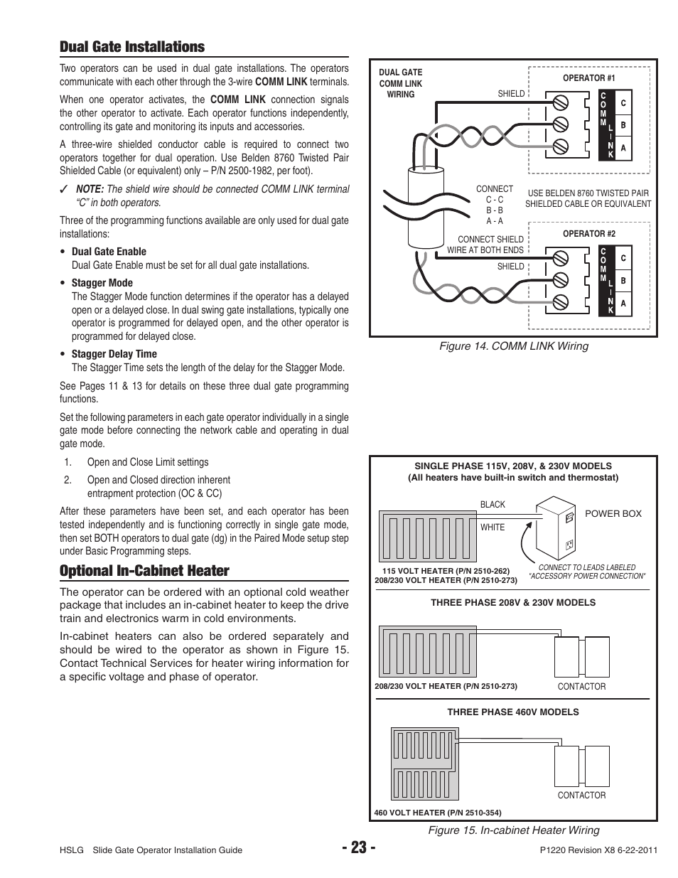 Dual gate installations, Optional in-cabinet heater | Controlled Products Systems Group HSLG-111 User Manual | Page 25 / 34