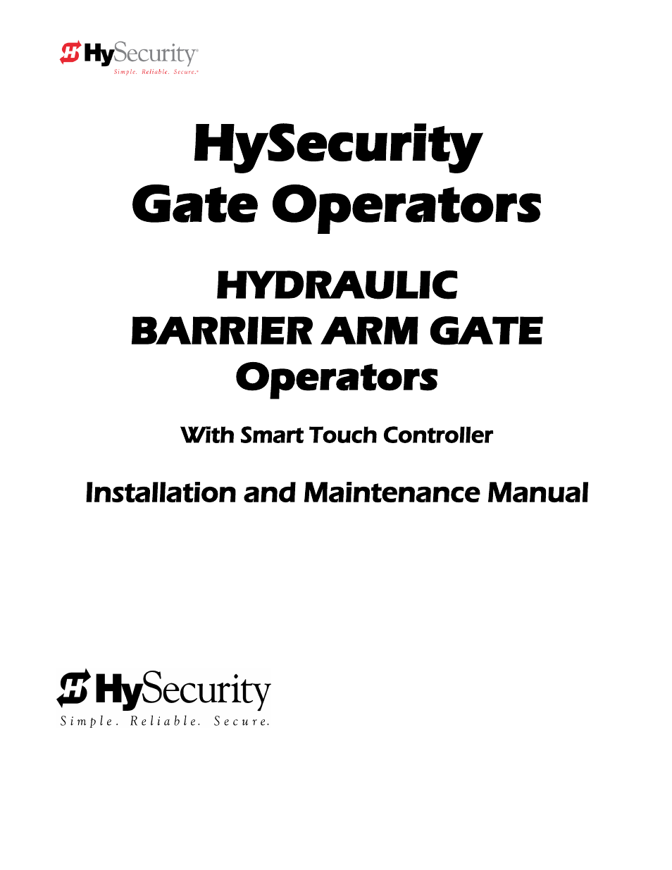 Hysecurity gate operators, Hydraulic barrier arm gate operators, Installation and maintenance manual | With smart touch controller | Controlled Products Systems Group HTG 320-2 ST User Manual | Page 7 / 74