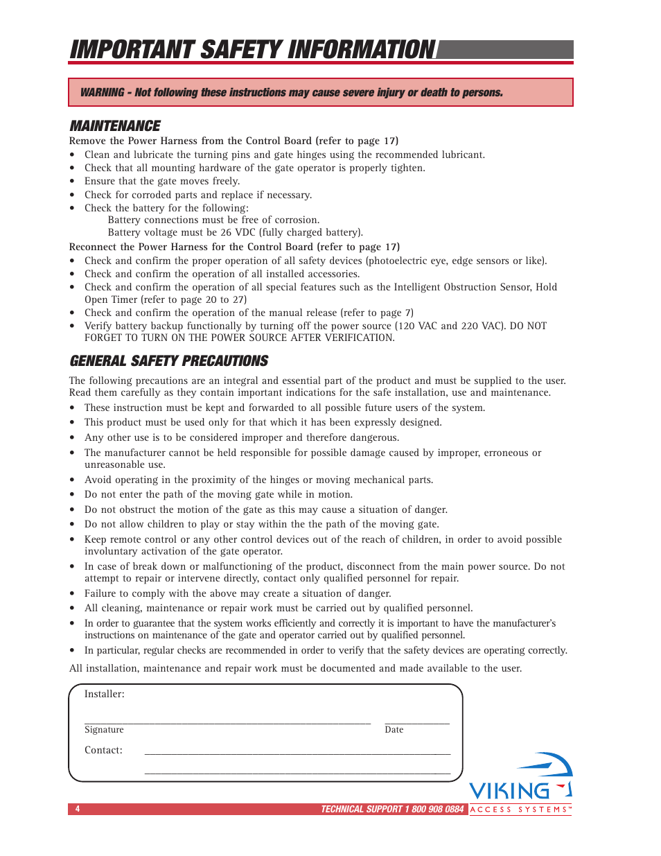 Important safety information, General safety precautions, Maintenance | Controlled Products Systems Group I8 User Manual | Page 8 / 39