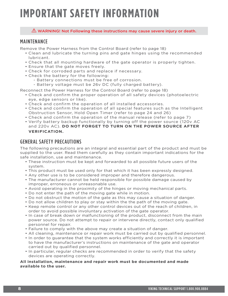 Important safety information, Maintenance, General safety precautions | Controlled Products Systems Group L3NX User Manual | Page 10 / 50