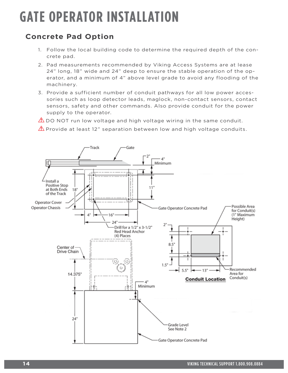 Gate operator installation, Concrete pad option | Controlled Products Systems Group L3NX User Manual | Page 16 / 50