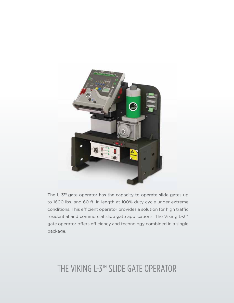 The viking l-3™ slide gate operator | Controlled Products Systems Group L3NX User Manual | Page 2 / 50