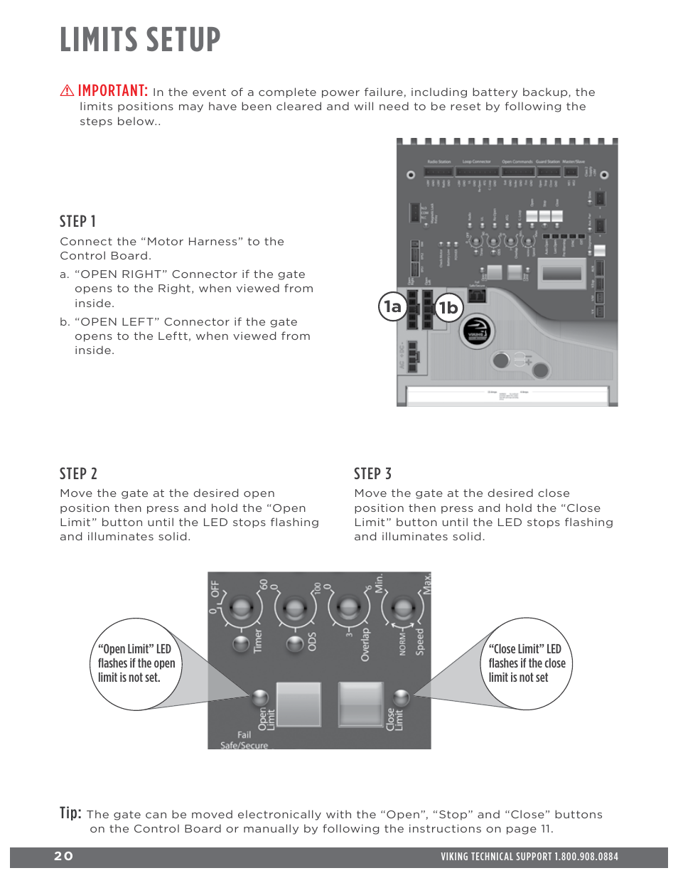 Limits setup, Important, 1b 1a step 2 | Step 3, Step 1 | Controlled Products Systems Group L3NX User Manual | Page 22 / 50