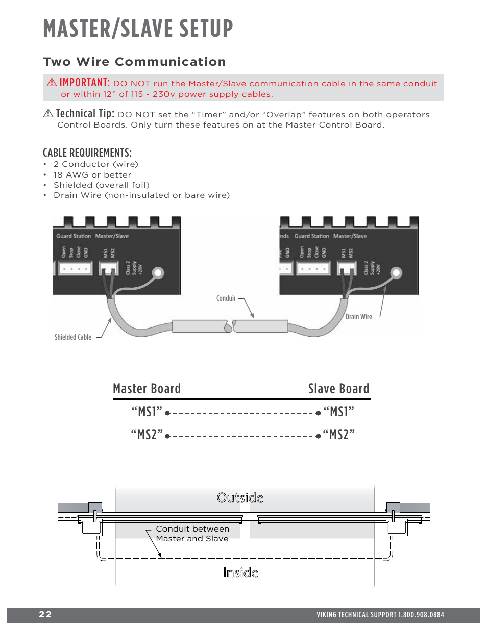 Master/slave setup, Master board “ms1” “ms2, Slave board “ms1” “ms2 | Controlled Products Systems Group L3NX User Manual | Page 24 / 50