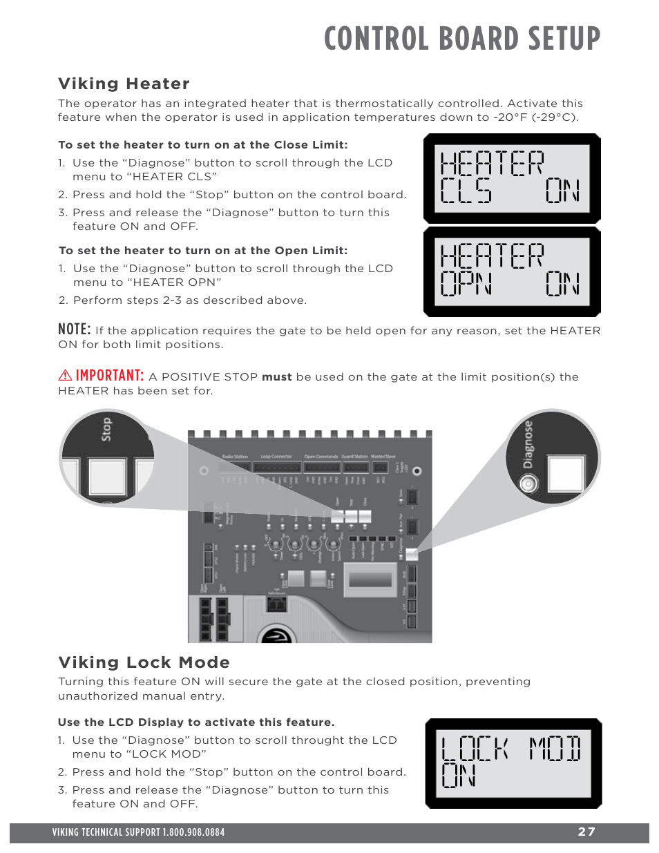 Heater cls on lock mod on, Heater opn on, Control board setup | Controlled Products Systems Group L3NX User Manual | Page 29 / 50