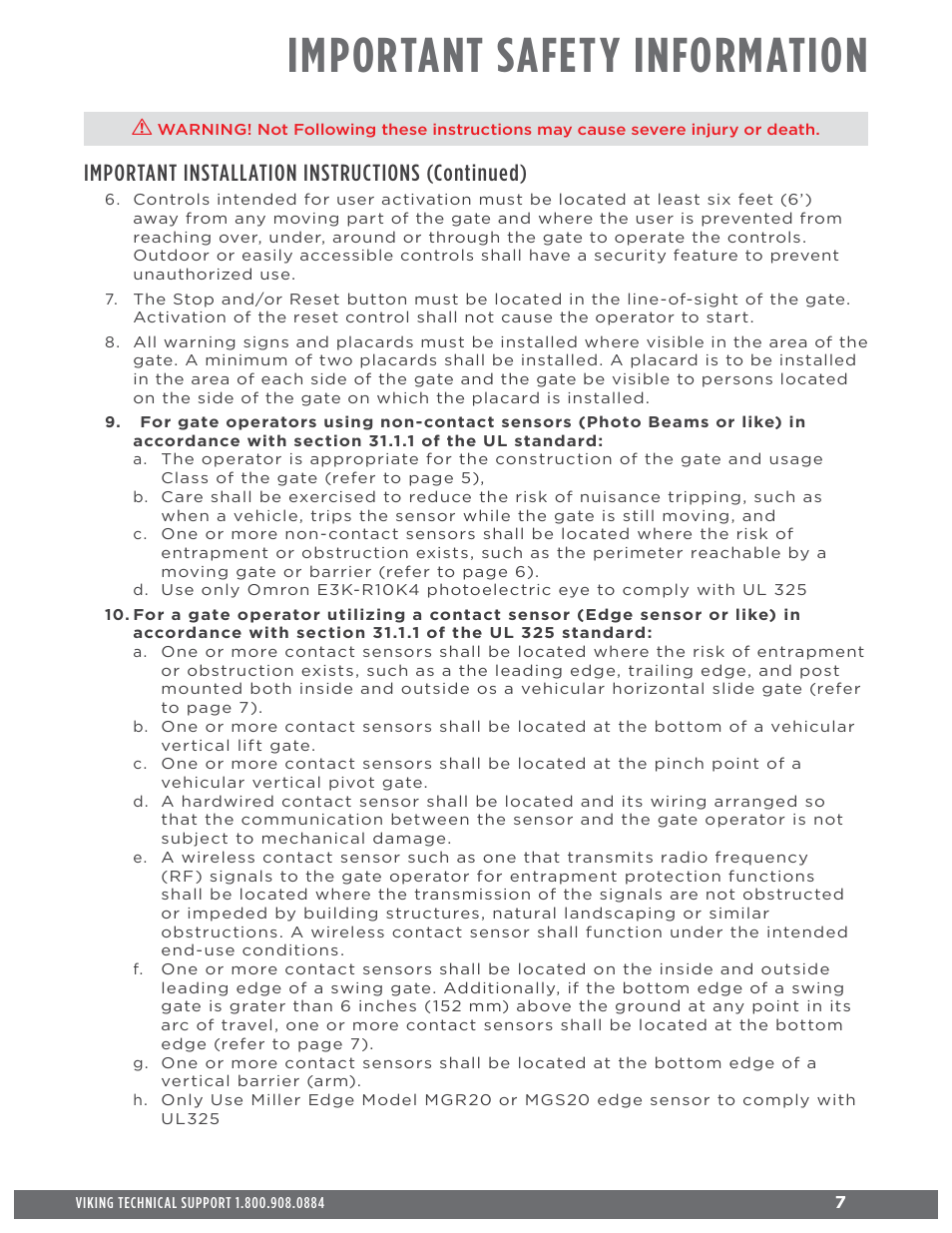 Important safety information, Important installation instructions (continued) | Controlled Products Systems Group L3NX User Manual | Page 9 / 50