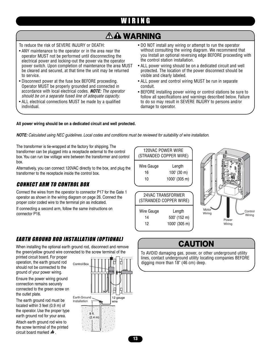 Wiring, Warning caution warning warning | Controlled Products Systems Group LA400 User Manual | Page 13 / 32