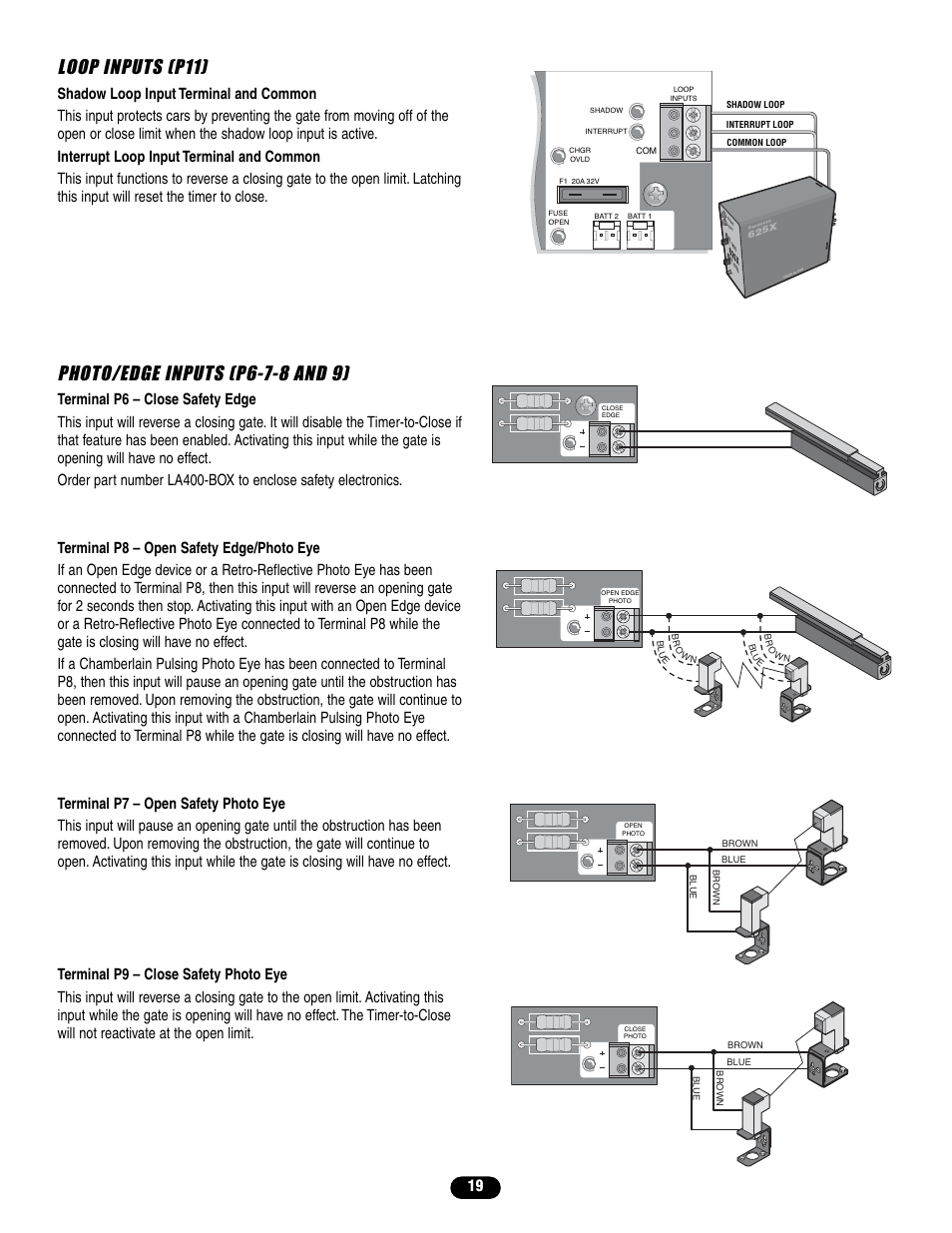 Photo/edge inputs (p6-7-8 and 9), Loop inputs (p11) | Controlled Products Systems Group LA400 User Manual | Page 19 / 32