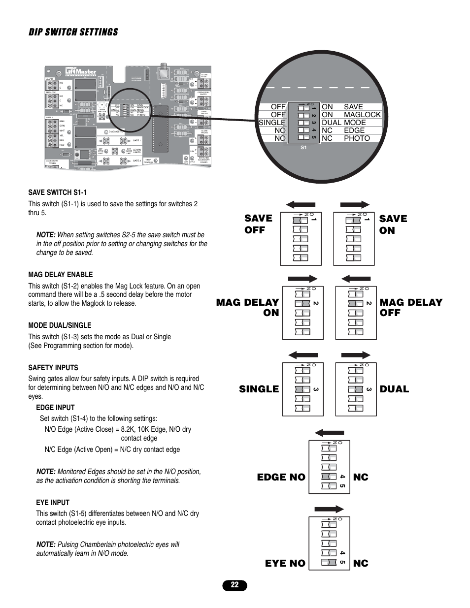 Save off, Save on dip switch settings | Controlled Products Systems Group LA400 User Manual | Page 22 / 32