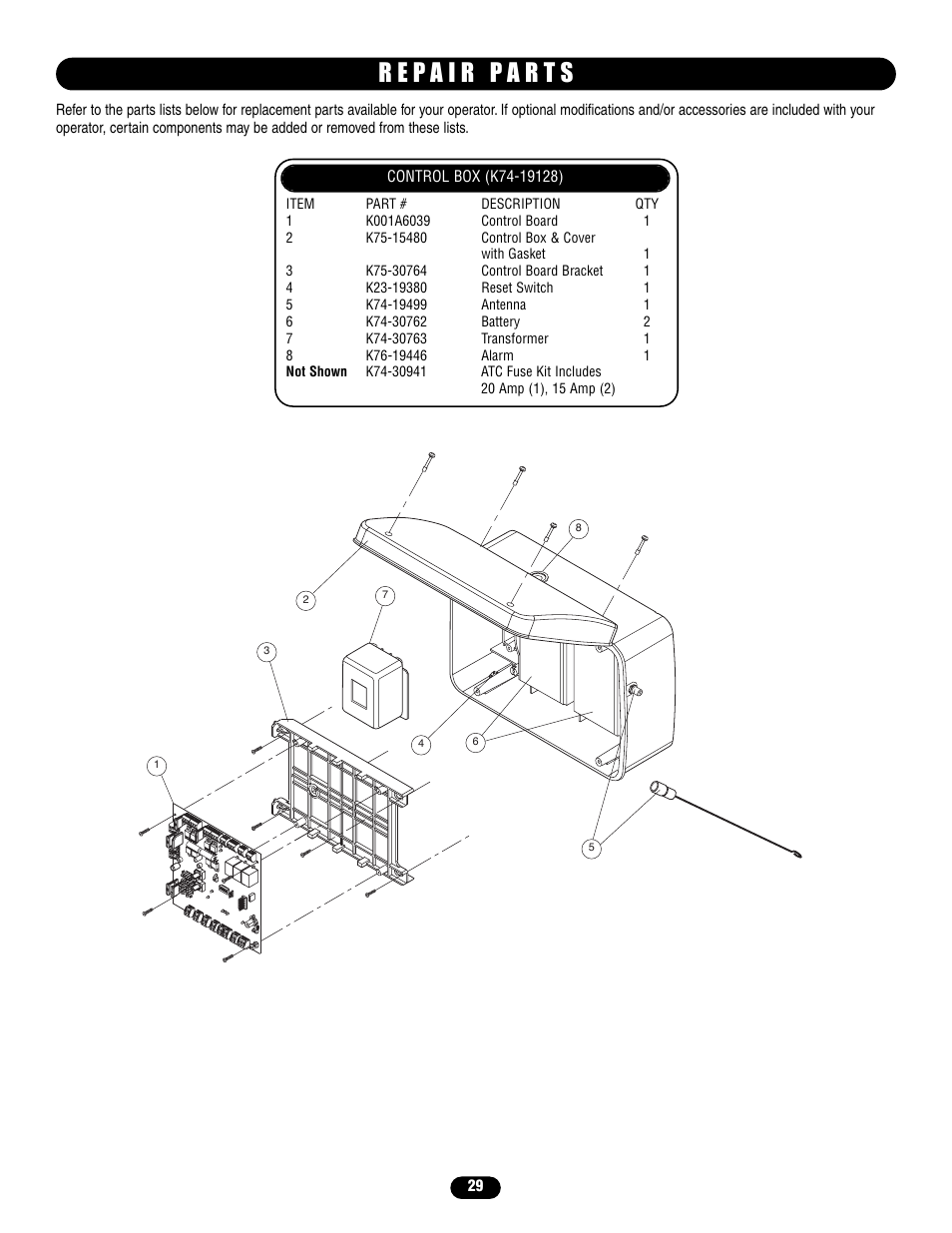 Repair parts | Controlled Products Systems Group LA400 User Manual | Page 29 / 32