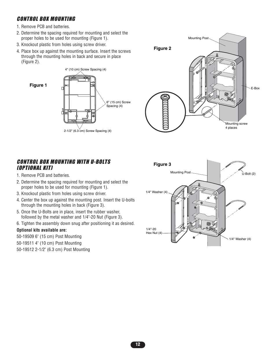 Control box mounting, Control box mounting with u-bolts(optional kit), Control box mounting with u-bolts (optional kit) | Controlled Products Systems Group LA400-S User Manual | Page 12 / 32