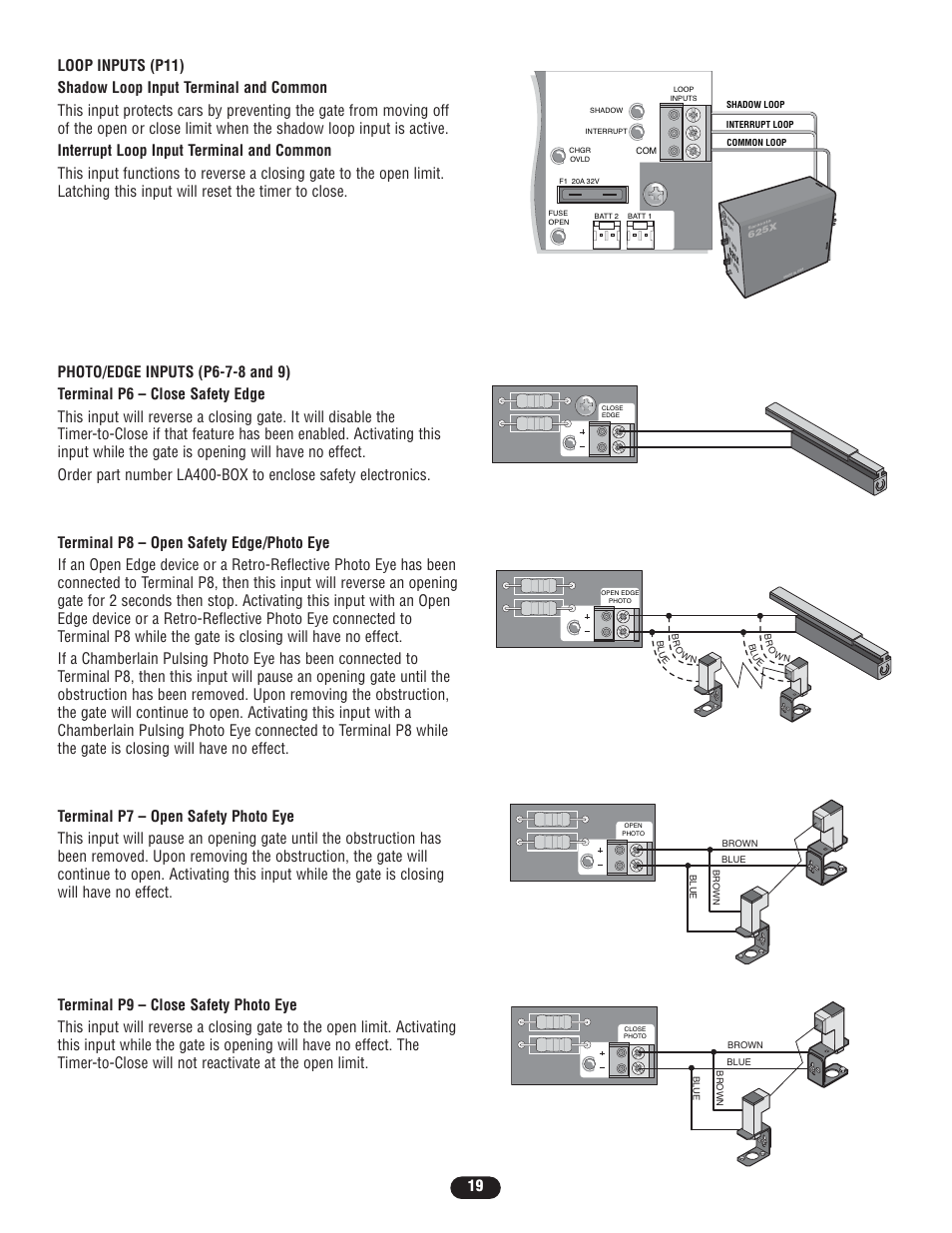 Loop inputs (p11), Photo/edge inputs (p6-7-8 and 9) | Controlled Products Systems Group LA400-S User Manual | Page 19 / 32