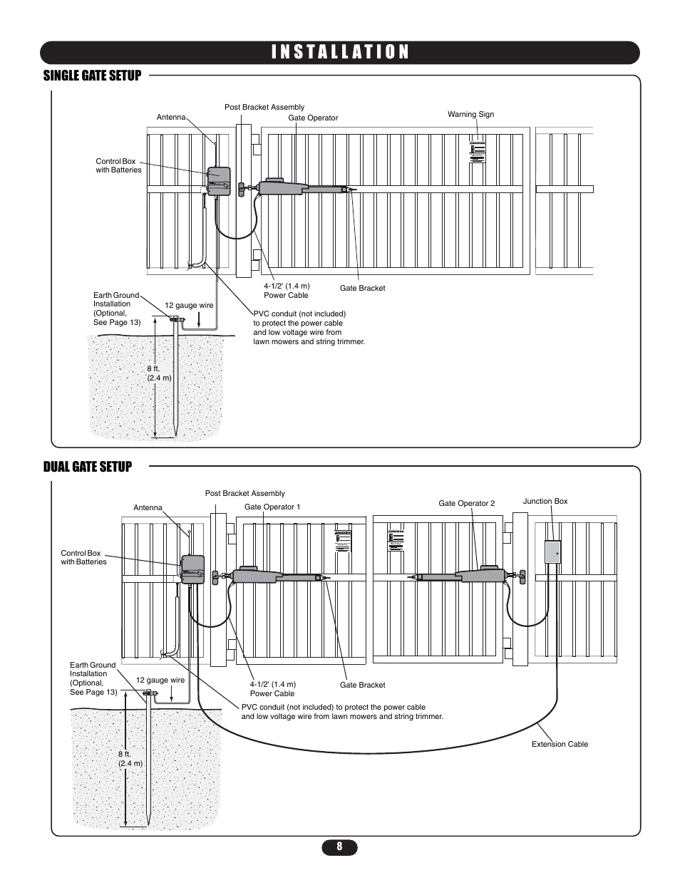 Installation, Dual gate setup, Single gate setup dual gate setup | Controlled Products Systems Group LA400-S User Manual | Page 8 / 32
