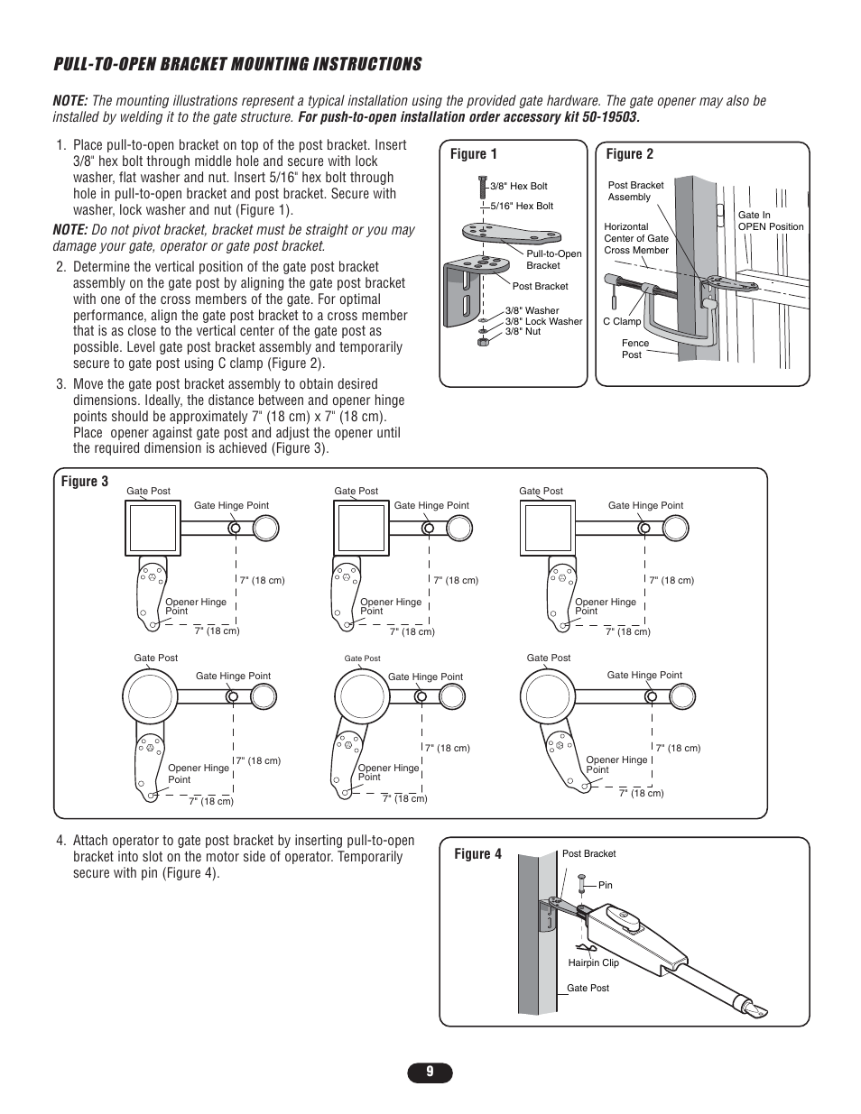 Pull-to-open bracket mounting instructions, Figure 4, Figure 3 | Controlled Products Systems Group LA400-S User Manual | Page 9 / 32