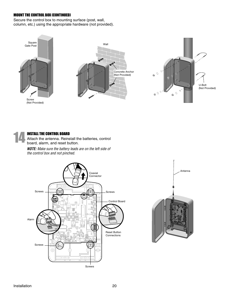 Install the control board | Controlled Products Systems Group LA412 User Manual | Page 20 / 48