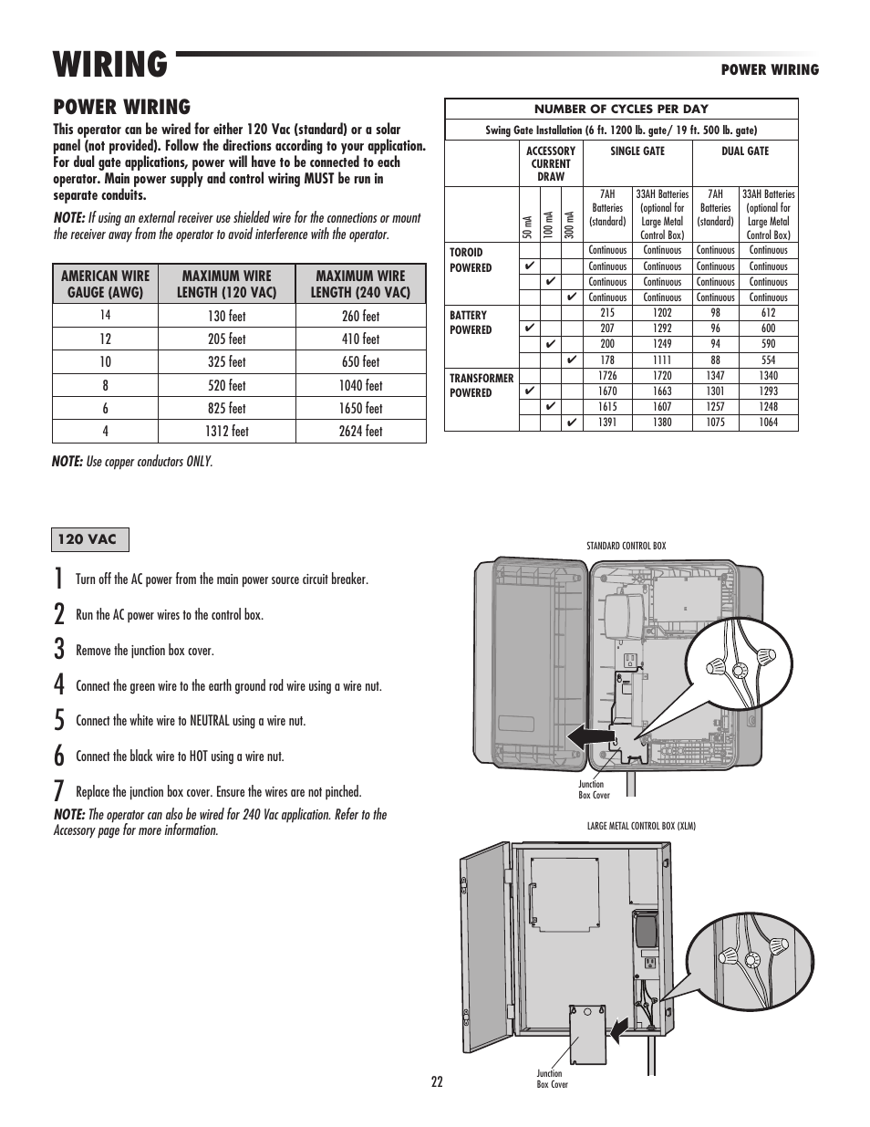 Power wiring, Wiring | Controlled Products Systems Group LA500 User Manual | Page 24 / 48