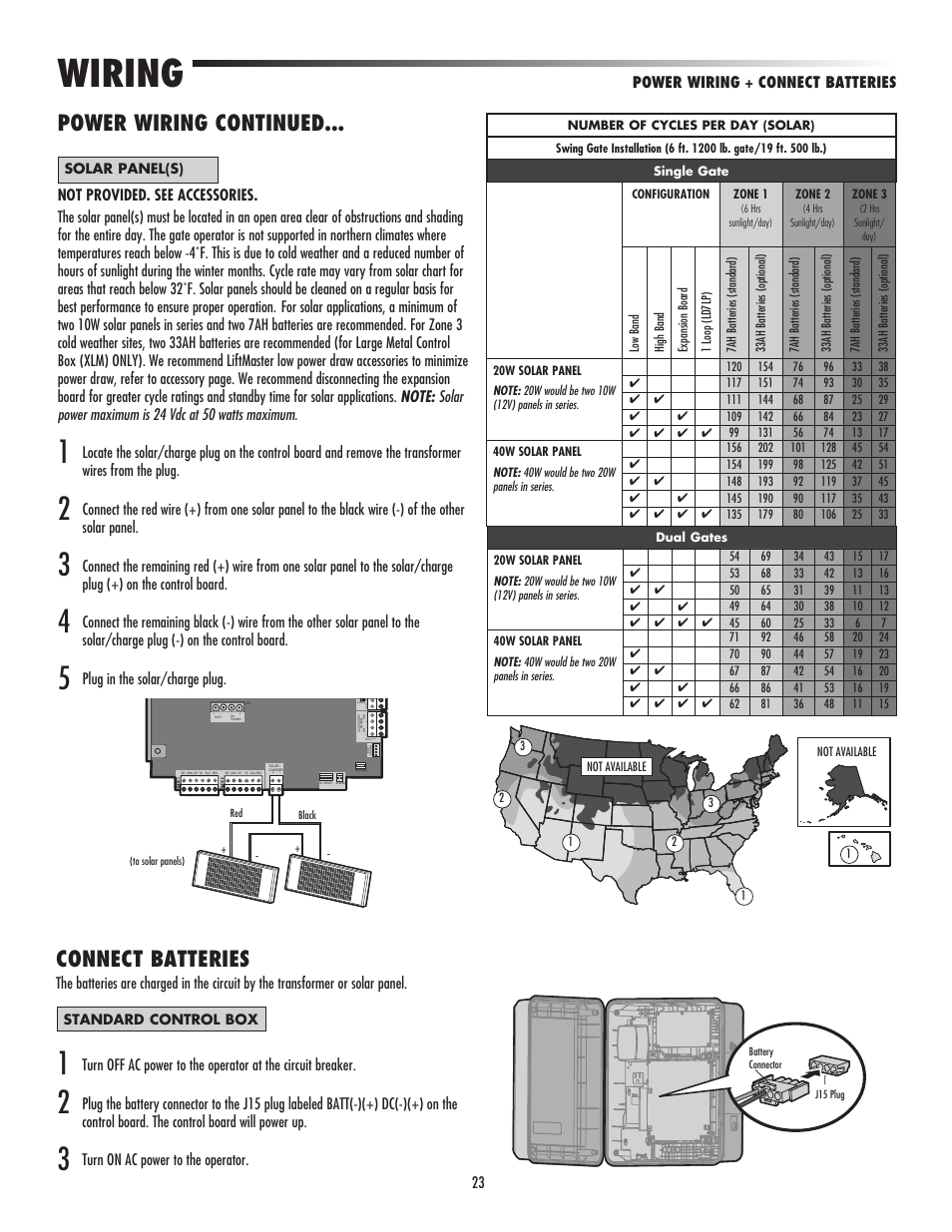 Connect batteries, Wiring, Power wiring continued | Controlled Products Systems Group LA500 User Manual | Page 25 / 48