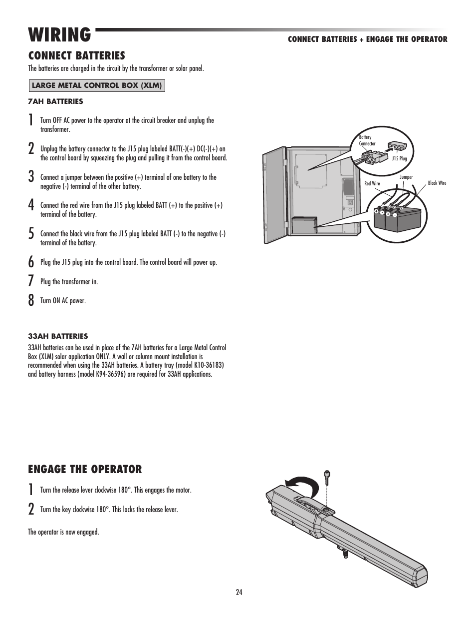 Engage the operator, Wiring | Controlled Products Systems Group LA500 User Manual | Page 26 / 48