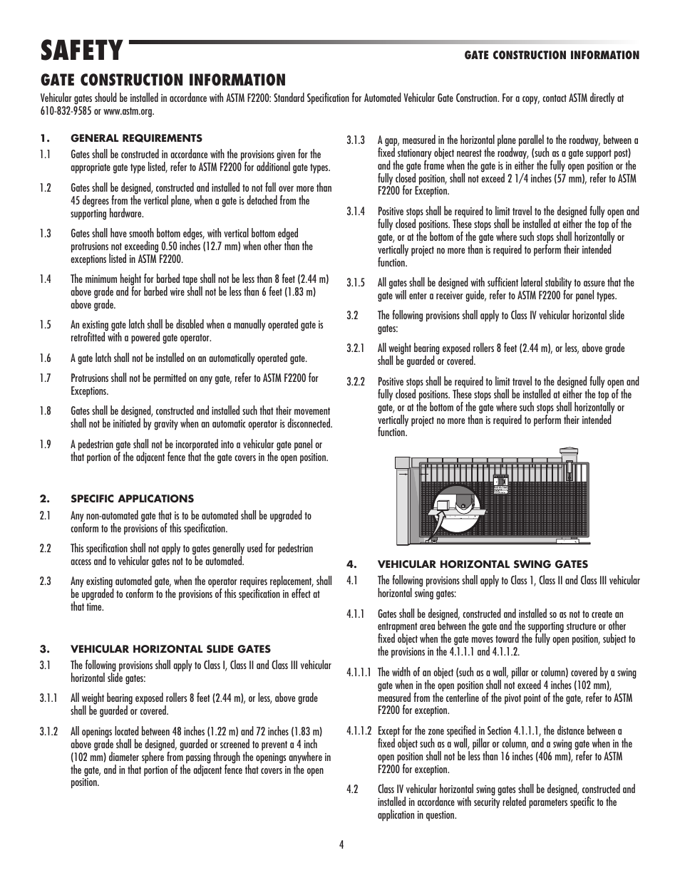 Gate construction information, Safety | Controlled Products Systems Group LA500 User Manual | Page 6 / 48