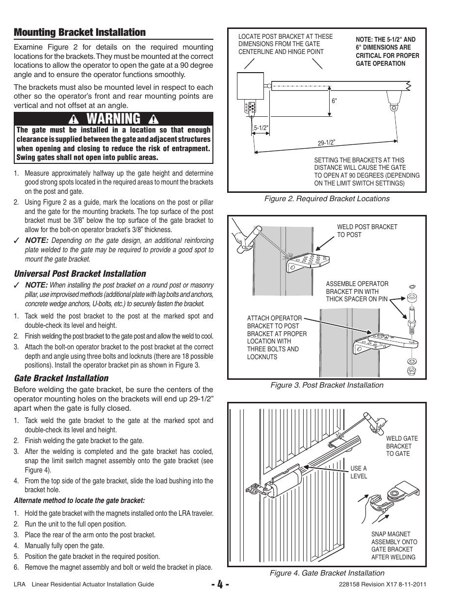 Warning, Mounting bracket installation | Controlled Products Systems Group LRA User Manual | Page 6 / 30