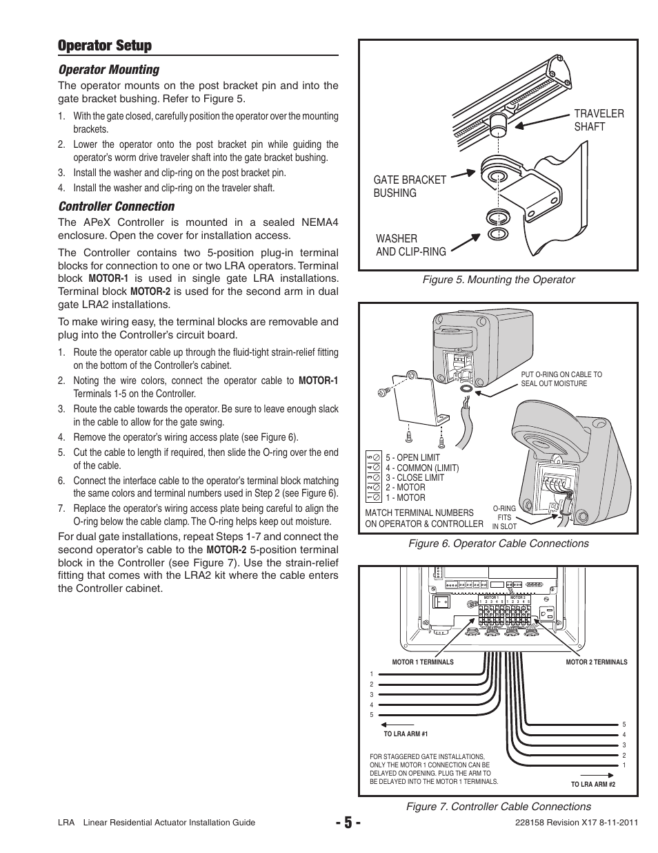 Operator setup, Operator mounting, Controller connection | Controlled Products Systems Group LRA User Manual | Page 7 / 30