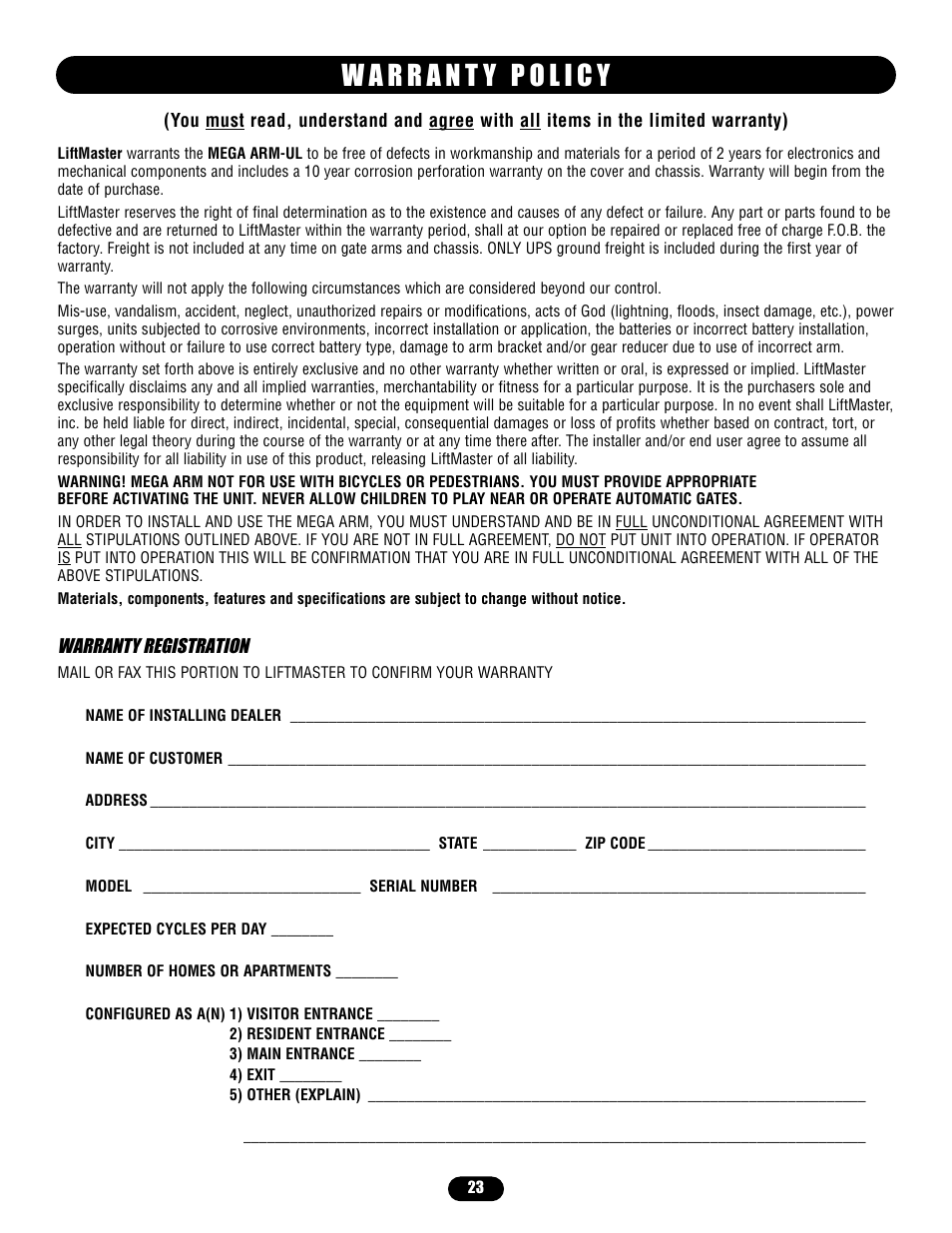 Limited warranty, Warranty registration | Controlled Products Systems Group MADCBB3 User Manual | Page 23 / 24