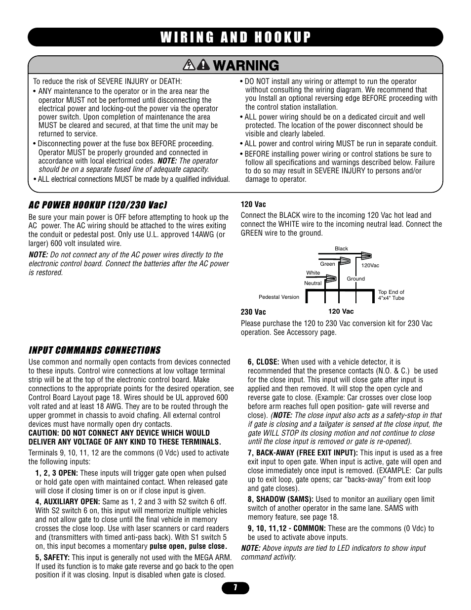 Wiring and hookup, Input commands connections | Controlled Products Systems Group MADCBB3 User Manual | Page 7 / 24