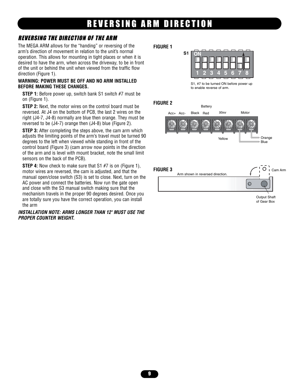 Reversing arm direction, Reversing the direction of the arm | Controlled Products Systems Group MADCBB3 User Manual | Page 9 / 24