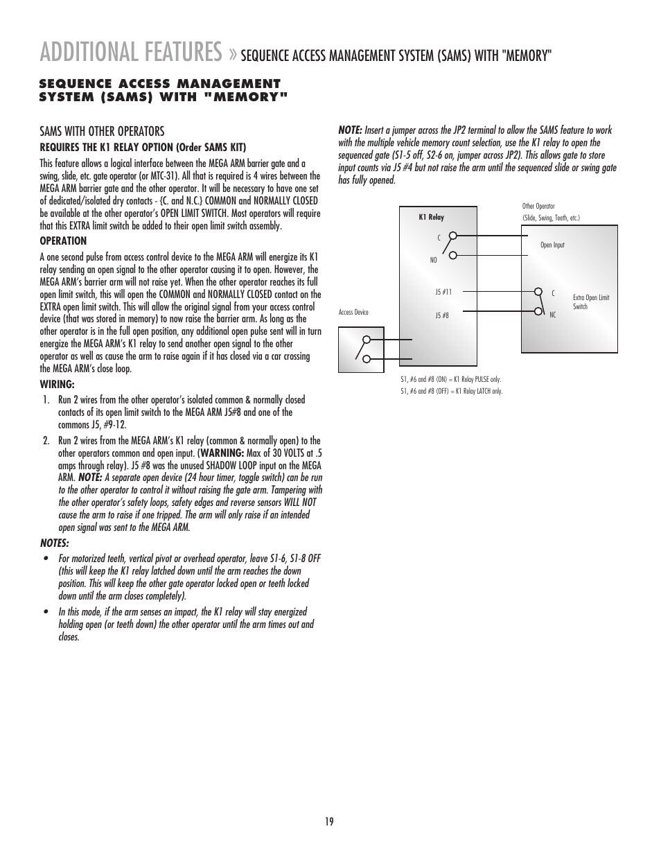Additional features, Sams with other operators | Chamberlain MADCBB User Manual | Page 19 / 24