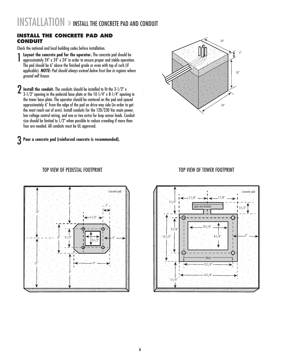 Installation, Install the concrete pad and conduit | Chamberlain MADCBB User Manual | Page 6 / 24
