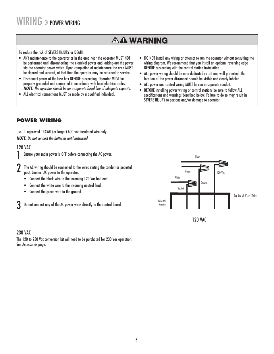 Wiring, Power wiring | Chamberlain MADCBB User Manual | Page 8 / 24