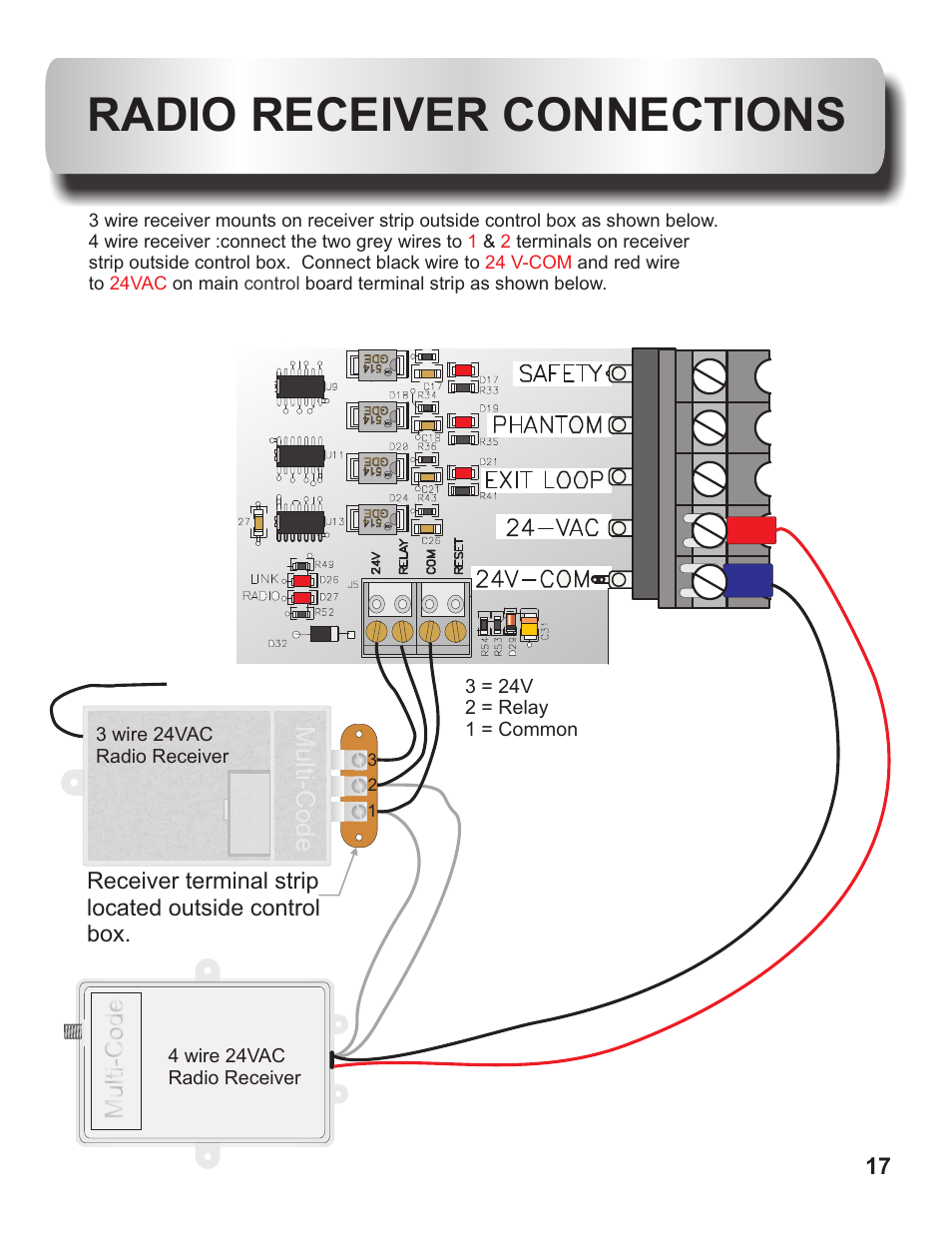 Radio receiver connections, Mu lti -c o d e | Controlled Products Systems Group OH200 User Manual | Page 18 / 24