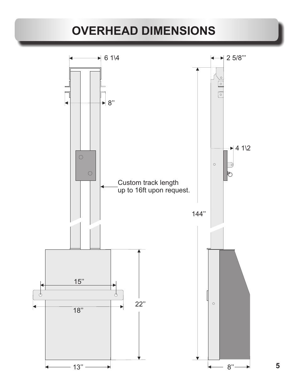 Overhead dimensions | Controlled Products Systems Group OH200 User Manual | Page 6 / 24