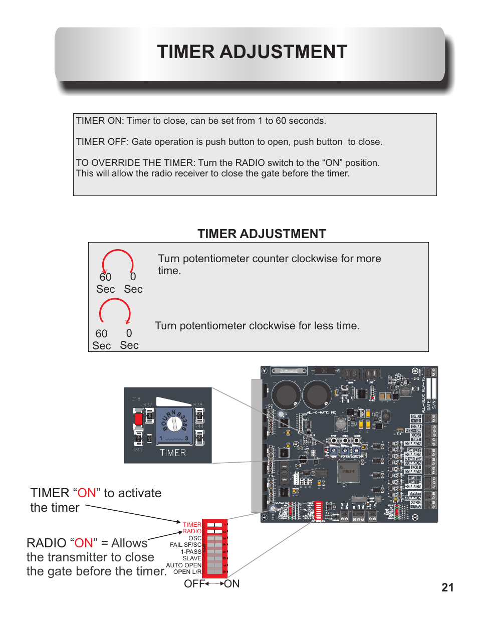 Timer adjustment, Off on | Controlled Products Systems Group OH200DC User Manual | Page 22 / 26