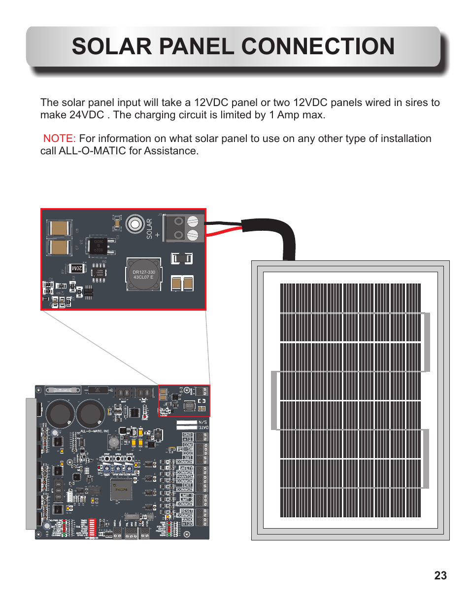 Solar panel connection | Controlled Products Systems Group OH200DC User Manual | Page 24 / 26