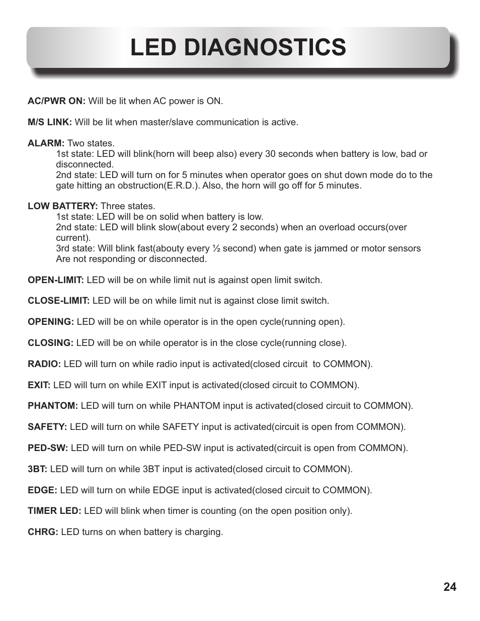 Led diagnostics | Controlled Products Systems Group OH200DC User Manual | Page 25 / 26