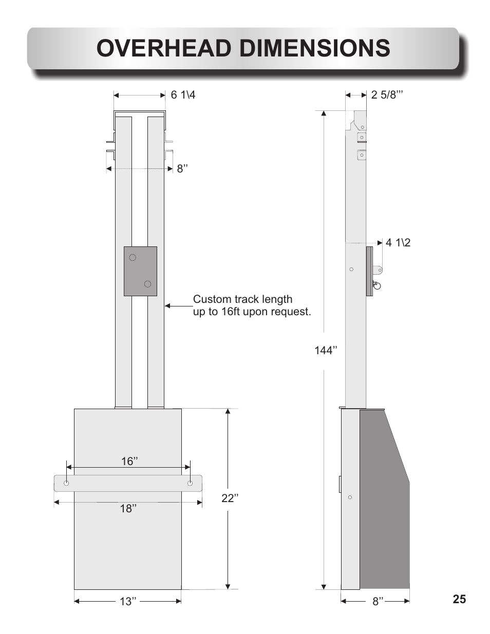 Overhead dimensions | Controlled Products Systems Group OH200DC User Manual | Page 26 / 26