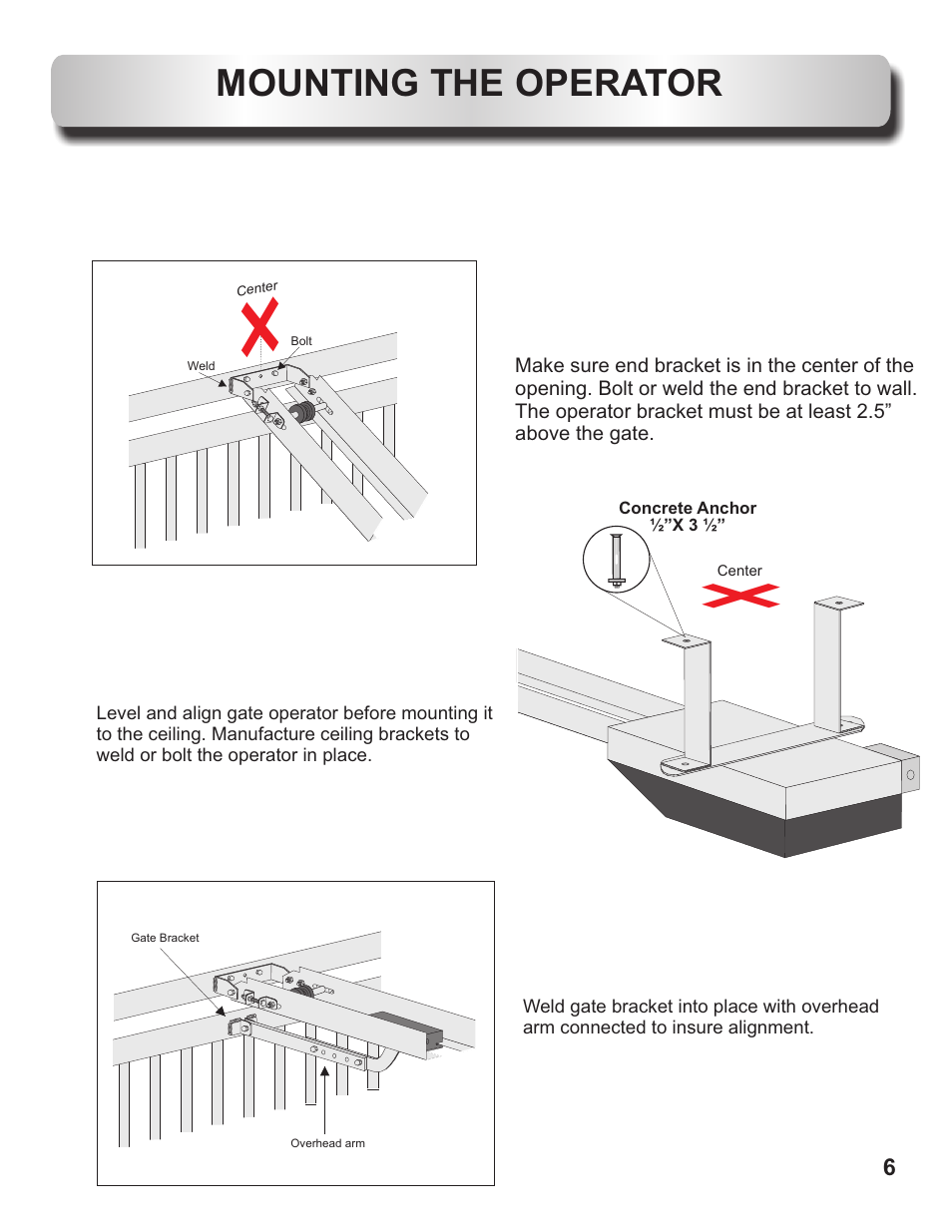 Mounting the operator | Controlled Products Systems Group OH200DC User Manual | Page 7 / 26