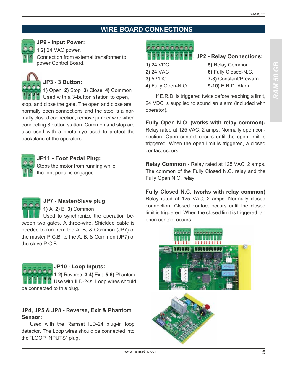 Ram 50 gb, Wire board connections | Controlled Products Systems Group RAM-50GB User Manual | Page 17 / 24