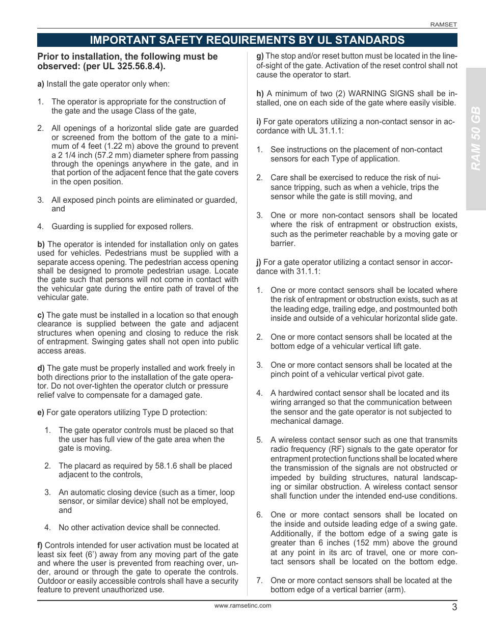 Ram 50 gb, Important safety requirements by ul standards | Controlled Products Systems Group RAM-50GB User Manual | Page 5 / 24