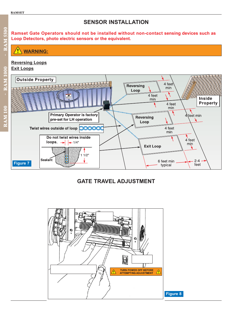 Gate travel adjustment, Sensor installation | Controlled Products Systems Group RAM100 User Manual | Page 10 / 24