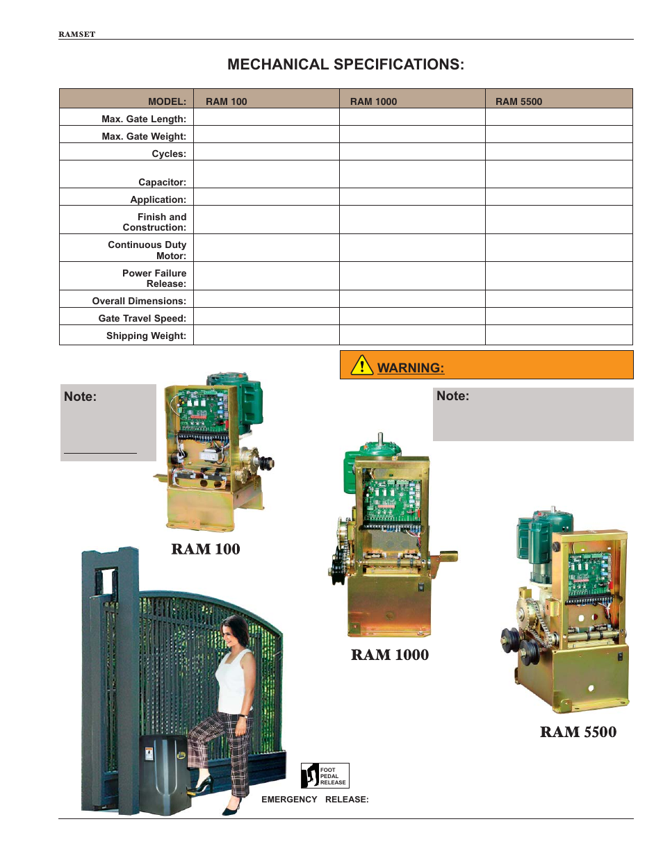 Mechanical specifications, Warning | Controlled Products Systems Group RAM100 User Manual | Page 7 / 24