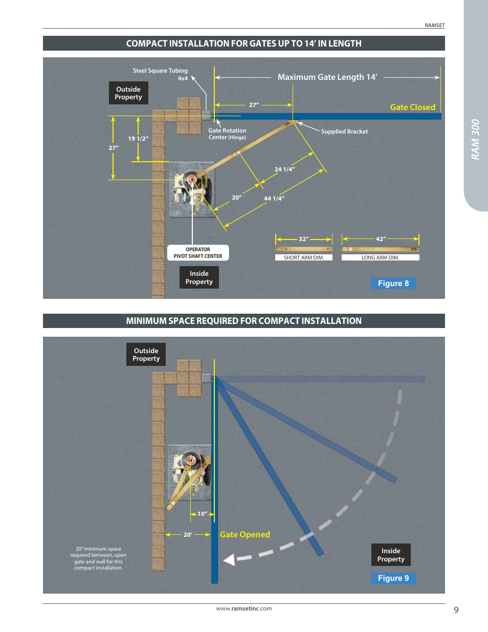 Ram 300, Gate opened, Maximum gate length 14’ gate closed | Controlled Products Systems Group RAM300 User Manual | Page 11 / 28