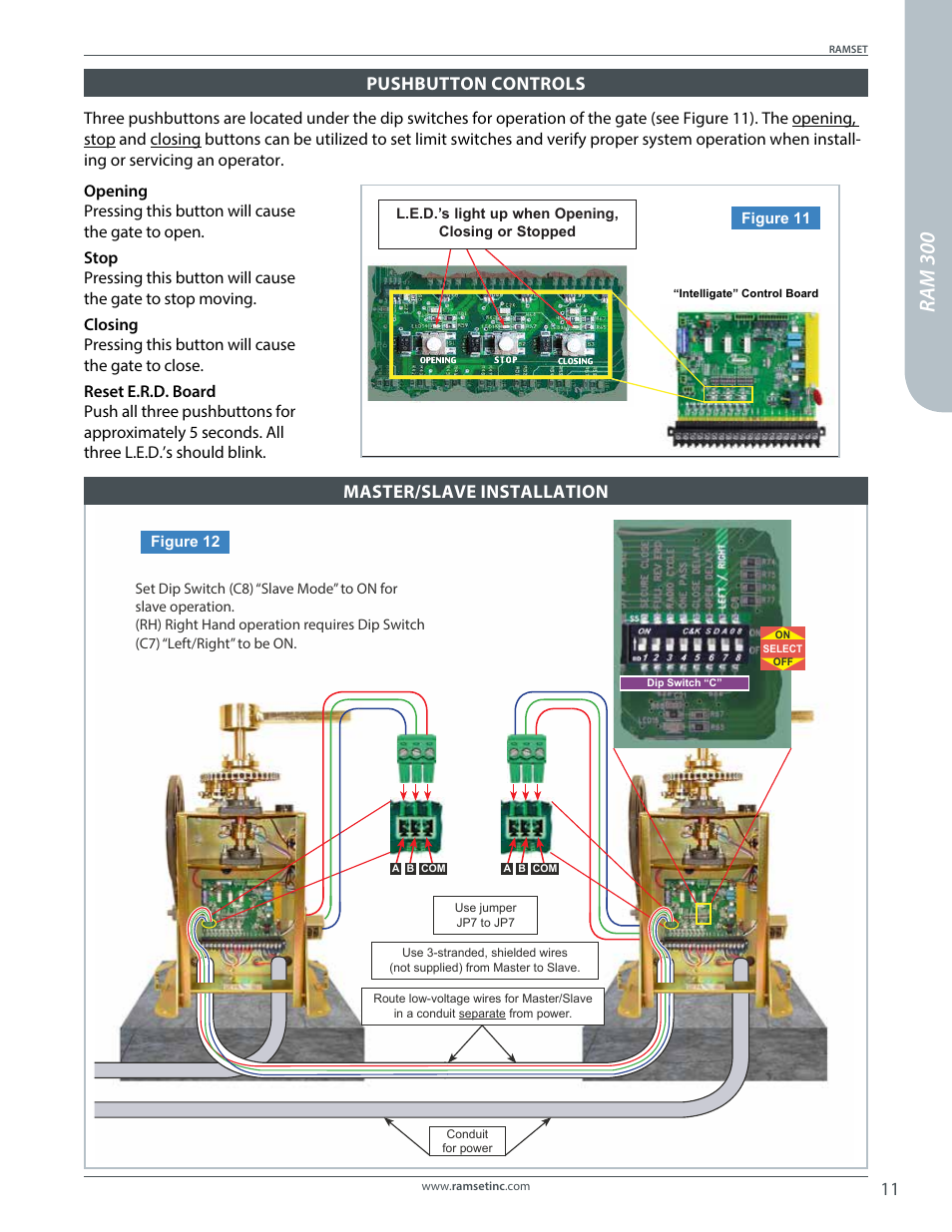 Ram 300, Pushbutton controls, Master/slave installation | Controlled Products Systems Group RAM300 User Manual | Page 13 / 28