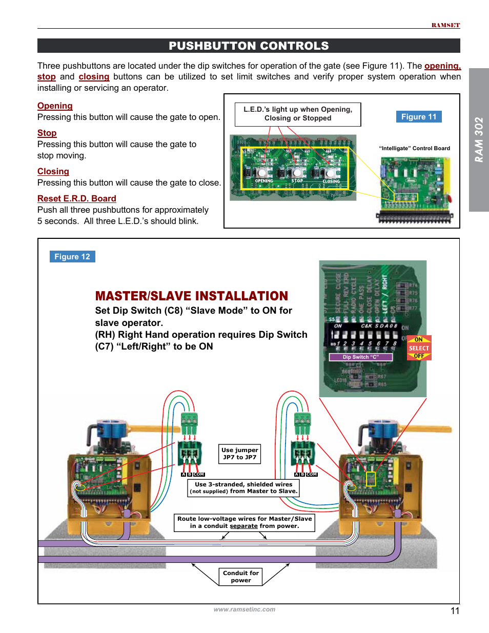 Master/slave installation, Ram 302, Pushbutton controls | Controlled Products Systems Group RAM302UL User Manual | Page 13 / 27