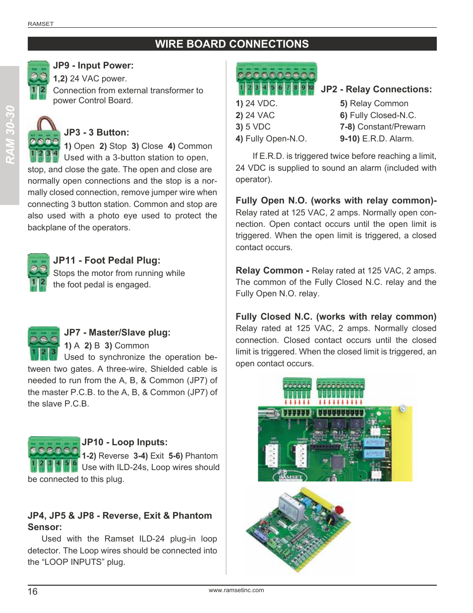 Ram 30-30, Wire board connections | Controlled Products Systems Group RAM3030 User Manual | Page 18 / 26