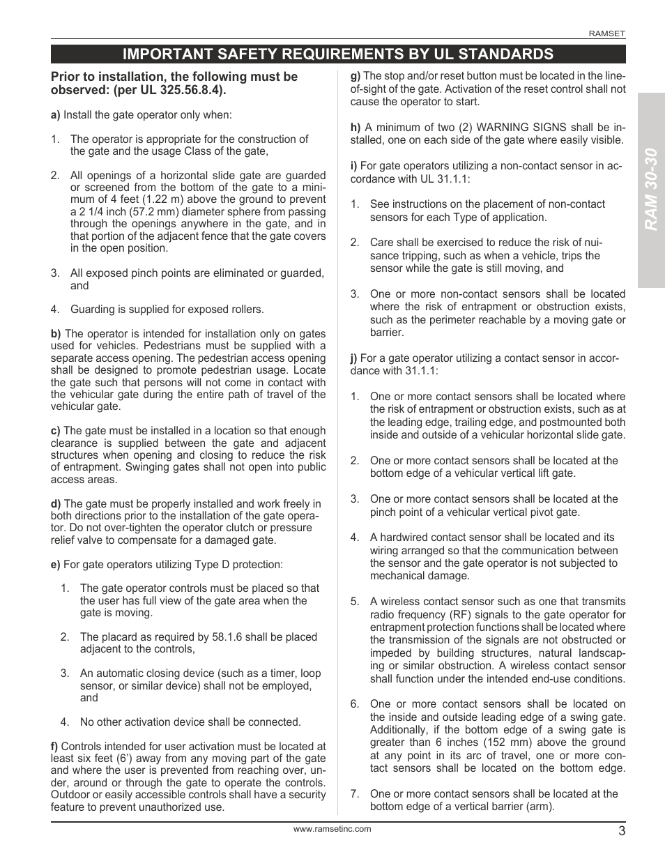 Ram 30-30, Important safety requirements by ul standards | Controlled Products Systems Group RAM3030 User Manual | Page 5 / 26